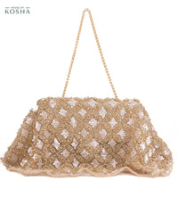 Grace Gold Suede Embellished Clutch