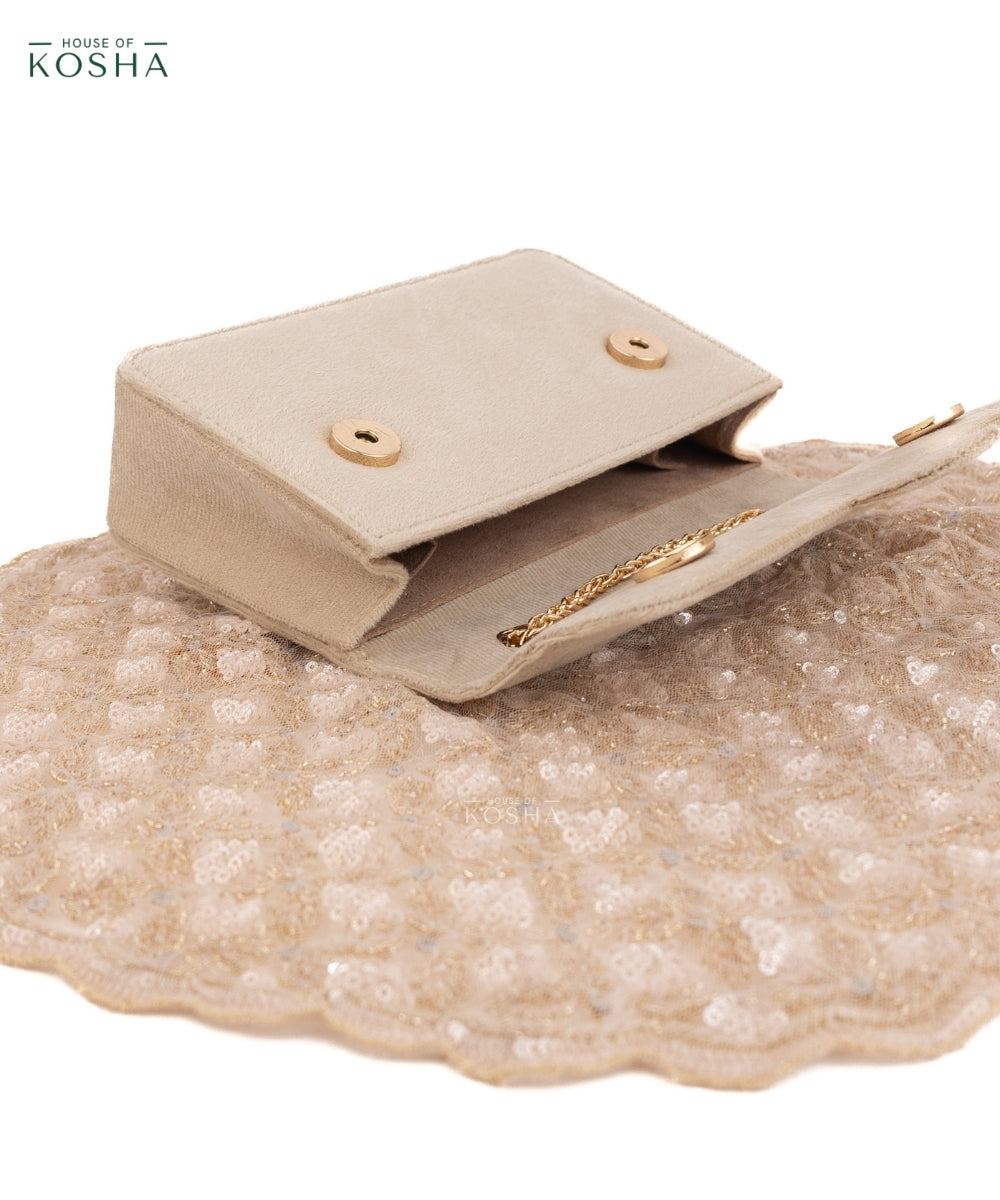Grace Gold Suede Embellished Clutch