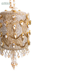 Rania Gold & Silver Georgette Embellished Cylinder Mini Bag