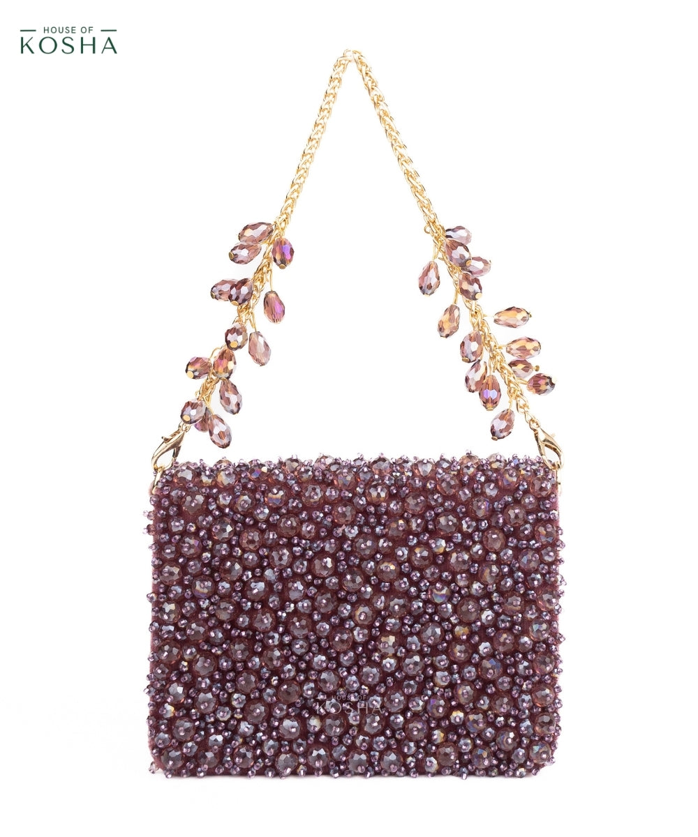 Kiyara Mauve Suede Crystal Embellished Mini Bag