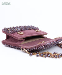 Kiyara Mauve Suede Crystal Embellished Mini Bag