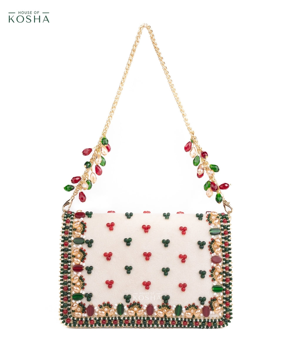 Noori Multicolor Suede Embellished Clutch