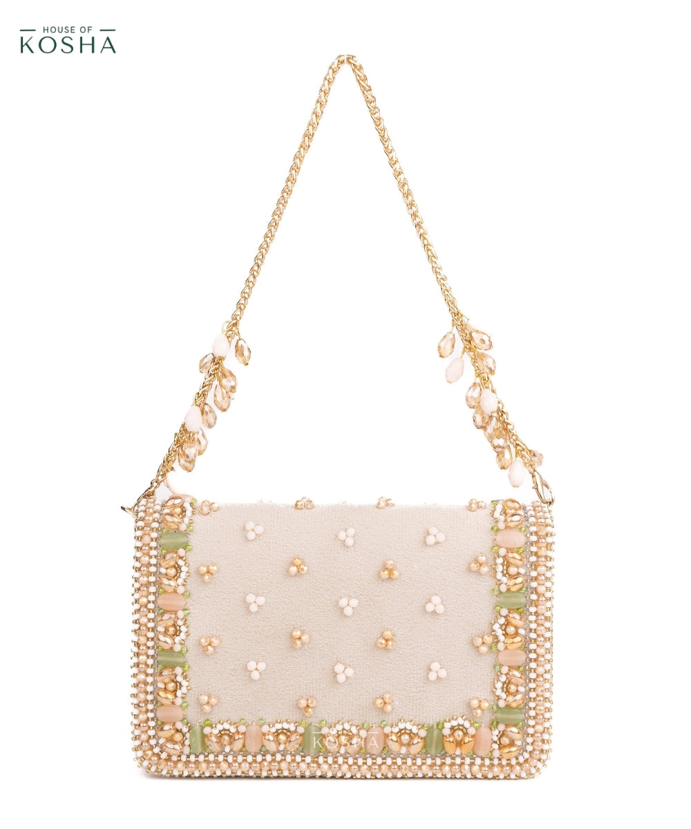 Noori Pastel Suede Embellished Clutch