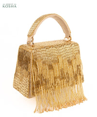 Bushra Gold Suede Handcrafted Box Bag