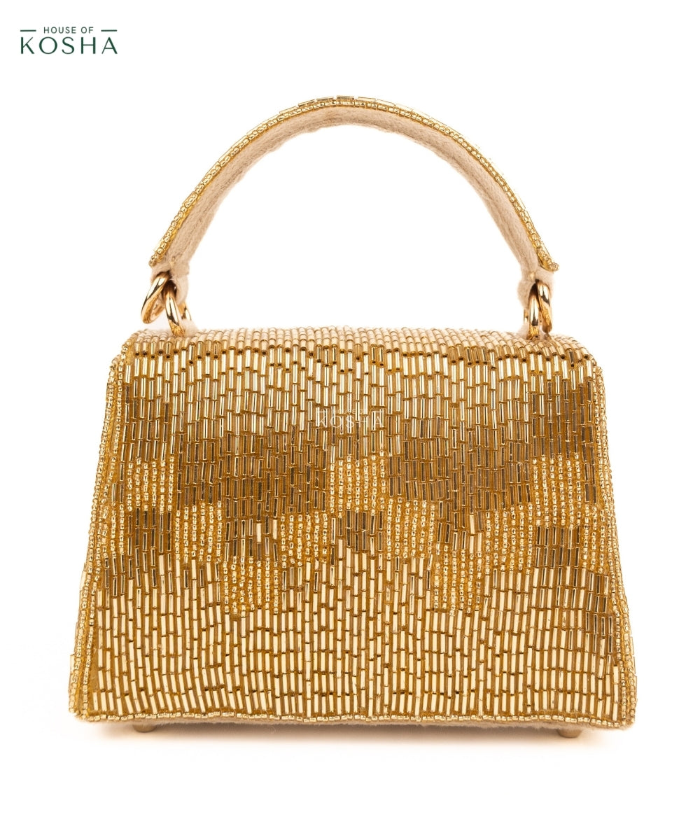 Bushra Gold Suede Handcrafted Box Bag