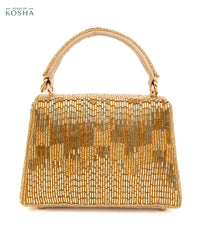 Bushra Gold Suede Handcrafted Box Bag