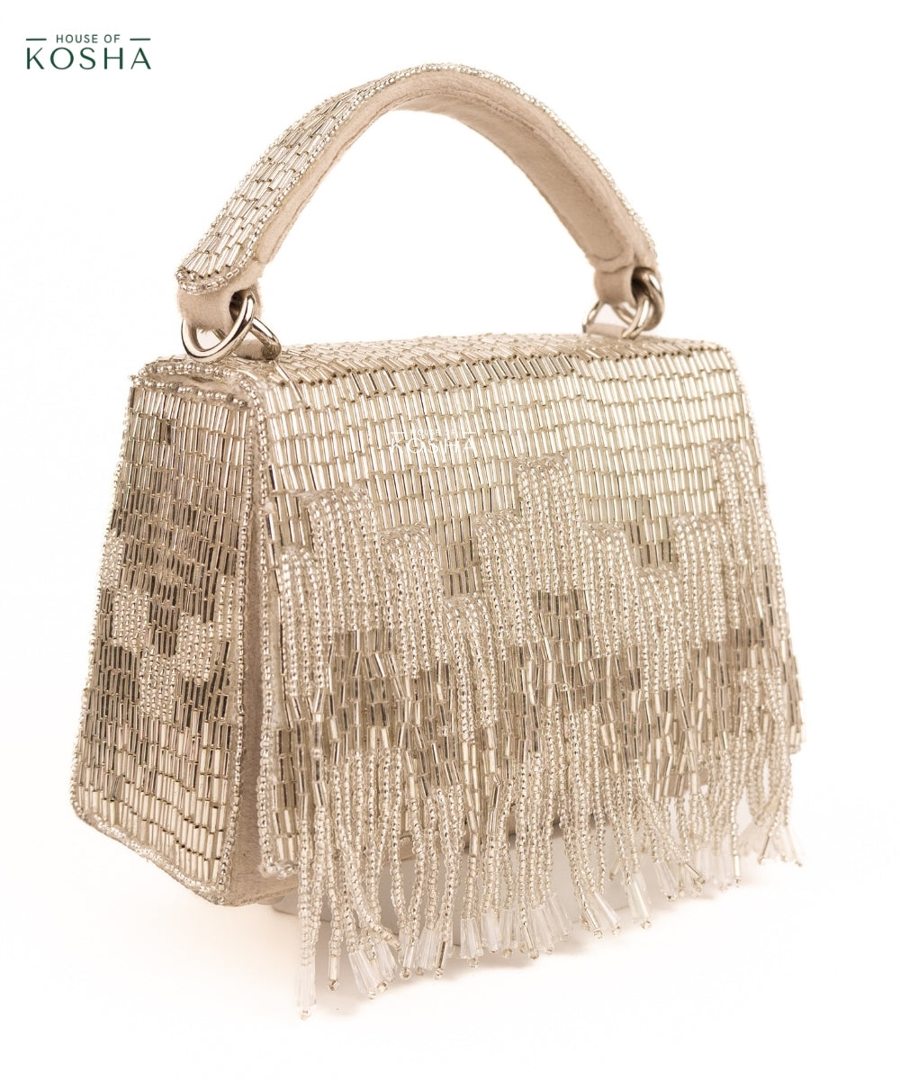 Bushra Silver Suede Handcrafted Box Bag