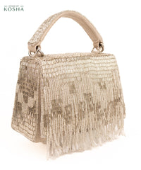 Bushra Silver Suede Handcrafted Box Bag