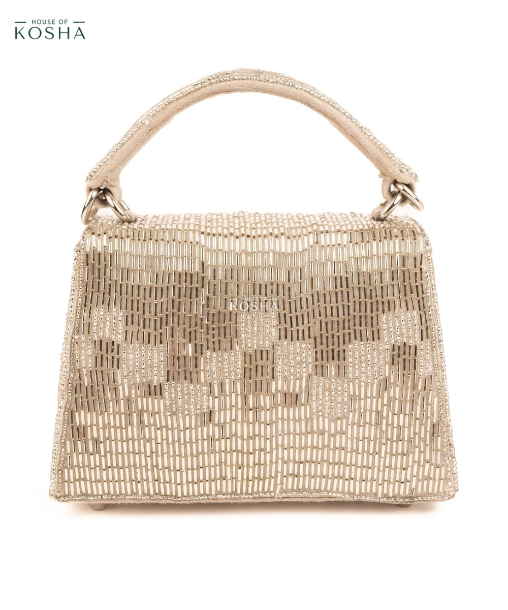 Bushra Silver Suede Handcrafted Box Bag