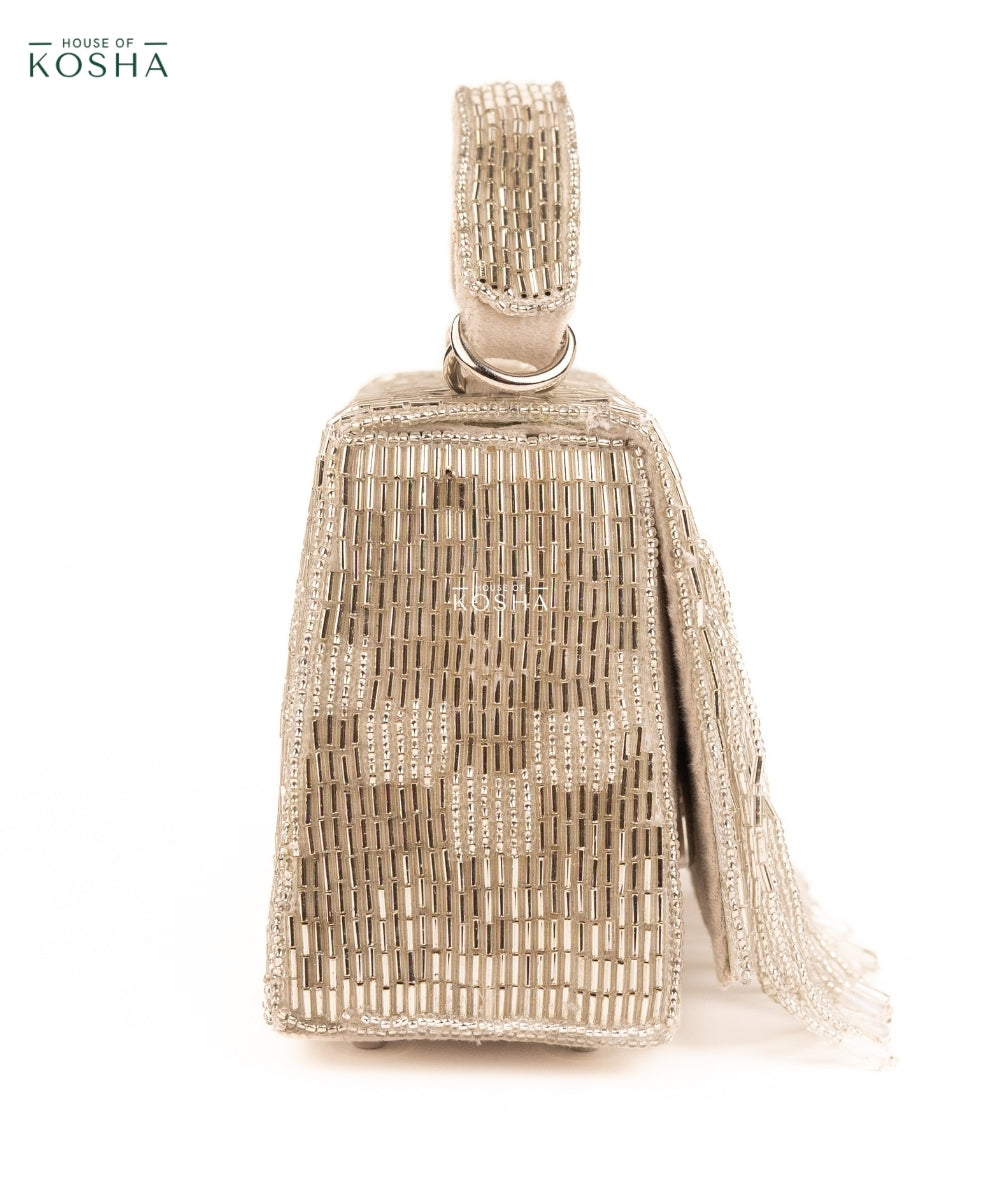 Bushra Silver Suede Handcrafted Box Bag