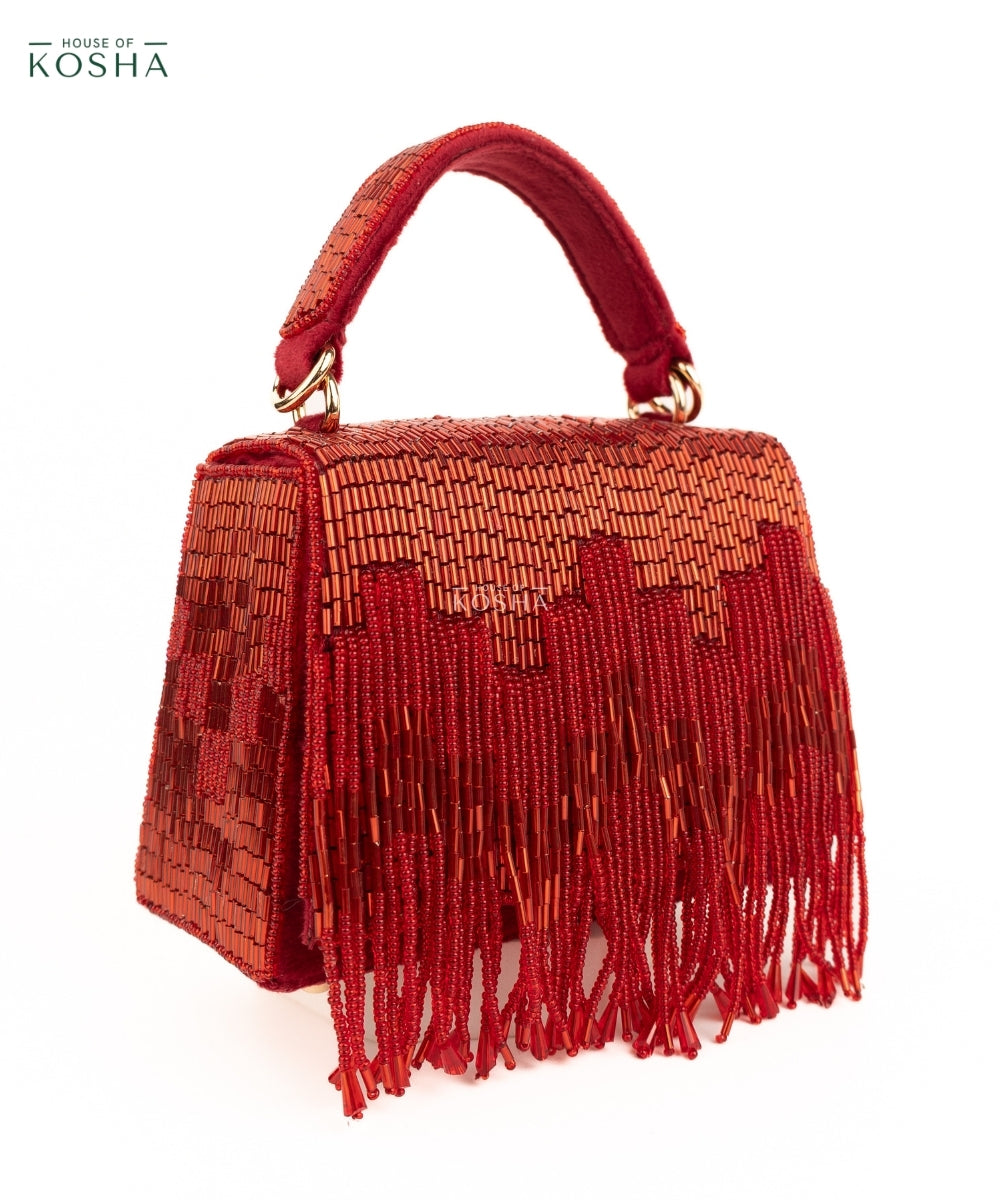 Bushra Red Suede Handcrafted Box Bag