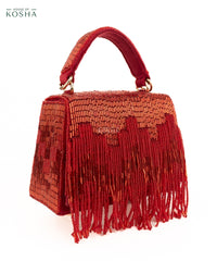 Bushra Red Suede Handcrafted Box Bag