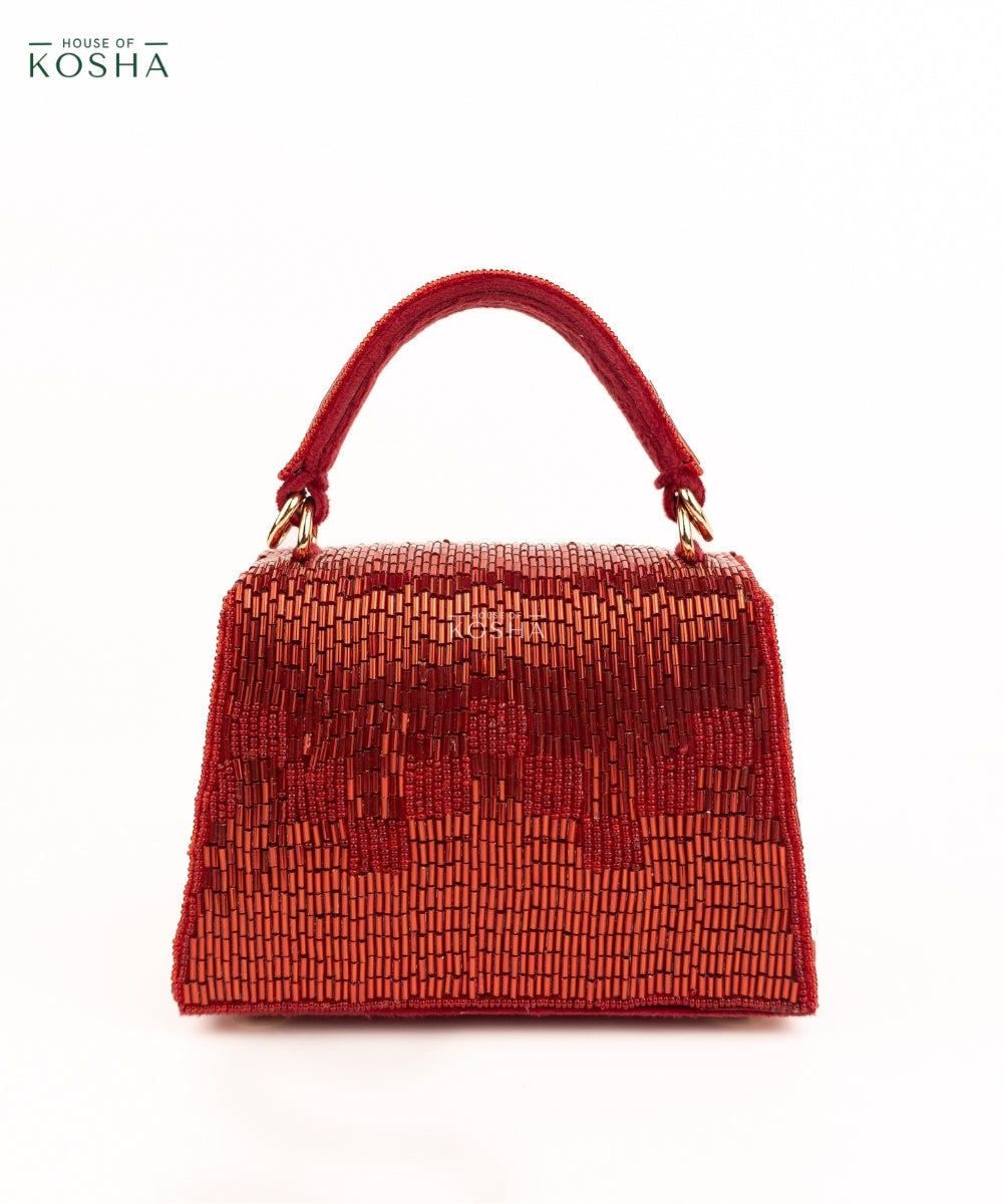 Bushra Red Suede Handcrafted Box Bag