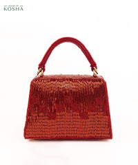 Bushra Red Suede Handcrafted Box Bag