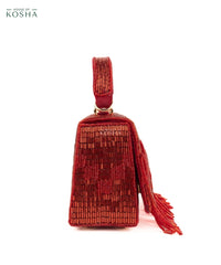 Bushra Red Suede Handcrafted Box Bag
