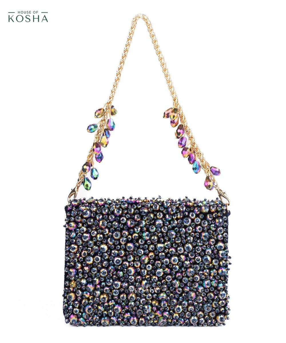 Kiyara Metallic Suede Crystal Embellished Mini Bag