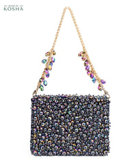 Kiyara Metallic Suede Crystal Embellished Mini Bag