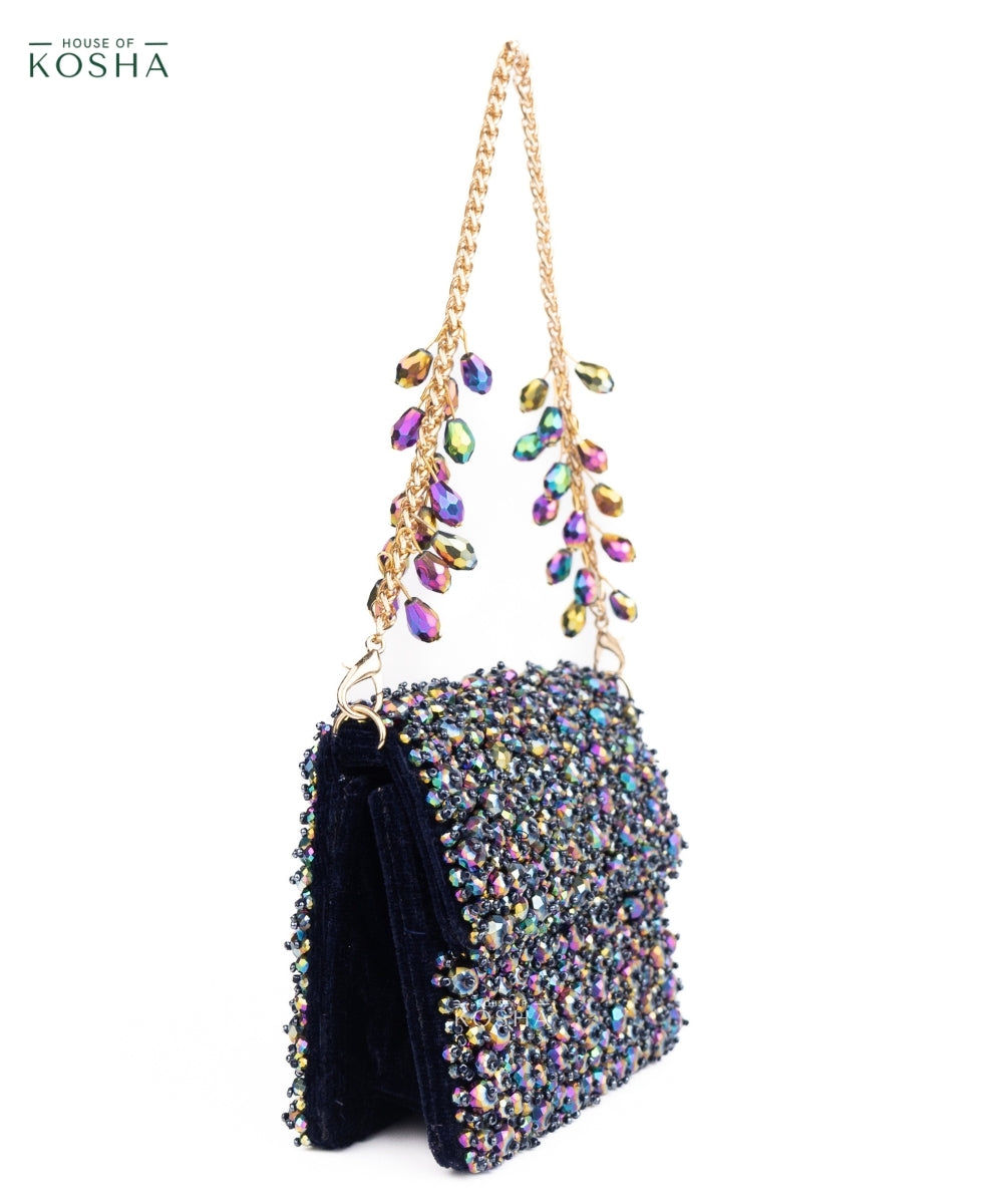 Kiyara Metallic Suede Crystal Embellished Mini Bag