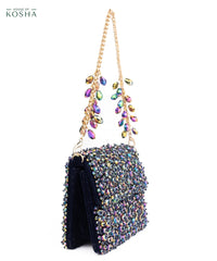 Kiyara Metallic Suede Crystal Embellished Mini Bag