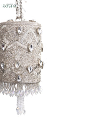 Rania Silver Georgette Embellished Cylinder Mini Bag