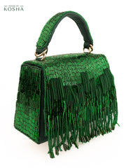 Bushra Green Suede Handcrafted Box Bag