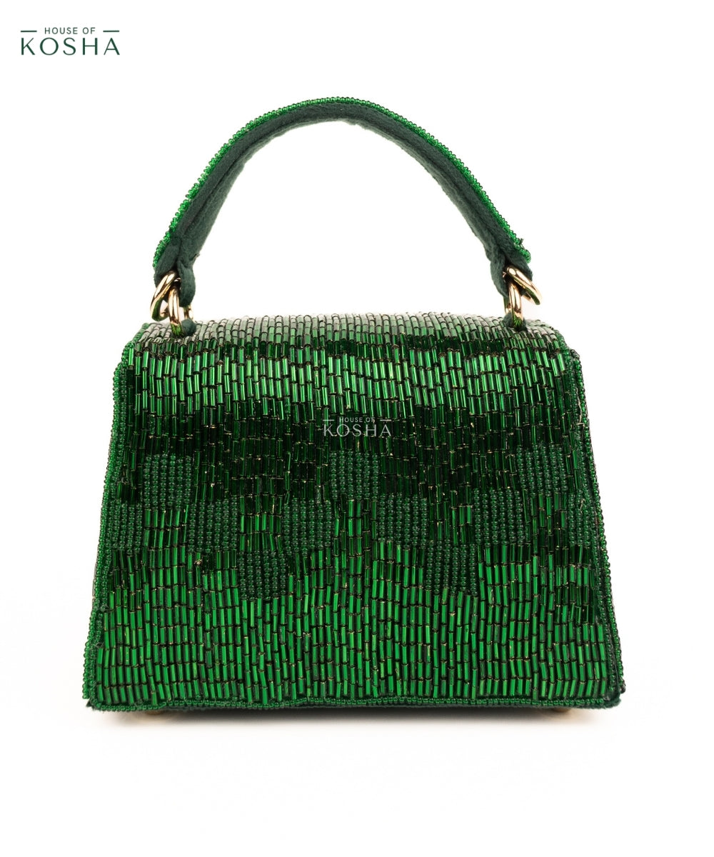 Bushra Green Suede Handcrafted Box Bag