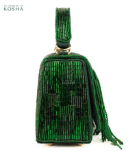 Bushra Green Suede Handcrafted Box Bag