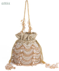 Gulzar Gold & Silver Georgette Embellished Bucket Bag
