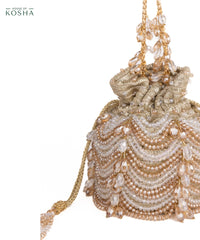 Gulzar Gold & Silver Georgette Embellished Bucket Bag