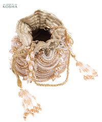 Gulzar Gold & Silver Georgette Embellished Bucket Bag