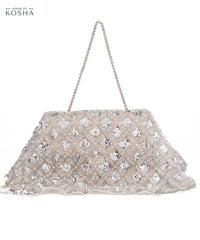 Grace Silver Suede Embellished Clutch