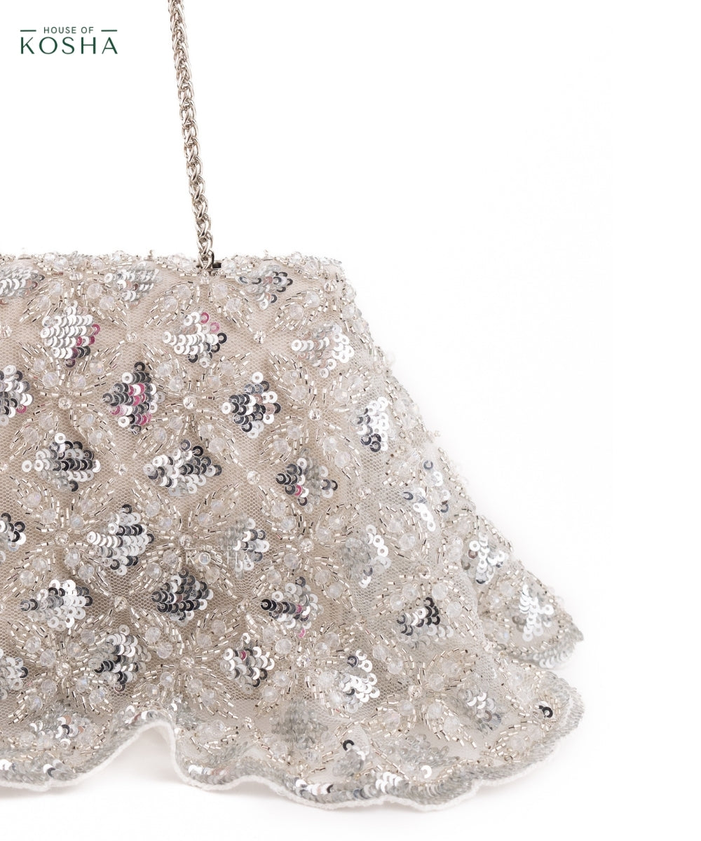 Grace Silver Suede Embellished Clutch