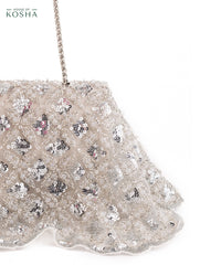 Grace Silver Suede Embellished Clutch