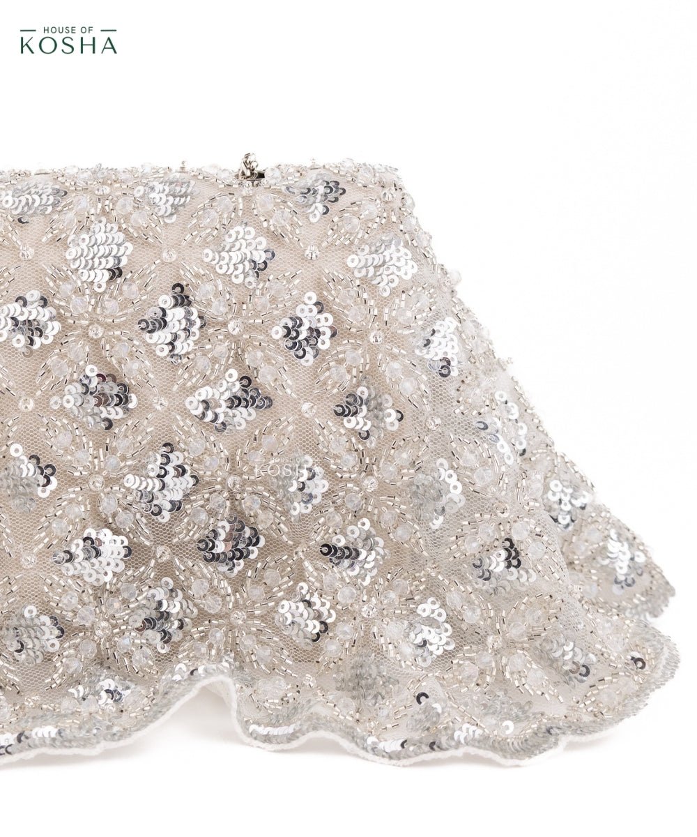 Grace Silver Suede Embellished Clutch