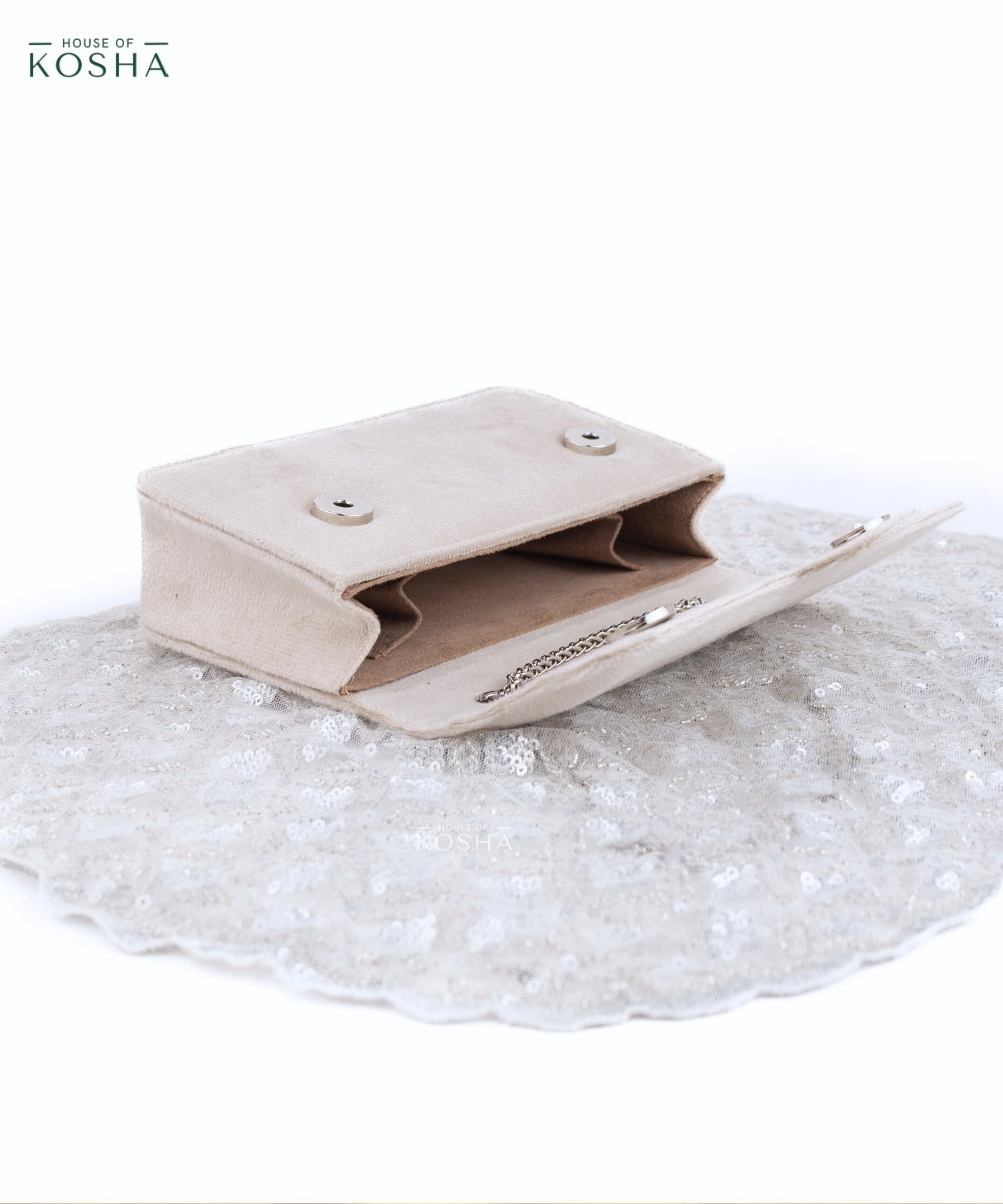 Grace Silver Suede Embellished Clutch