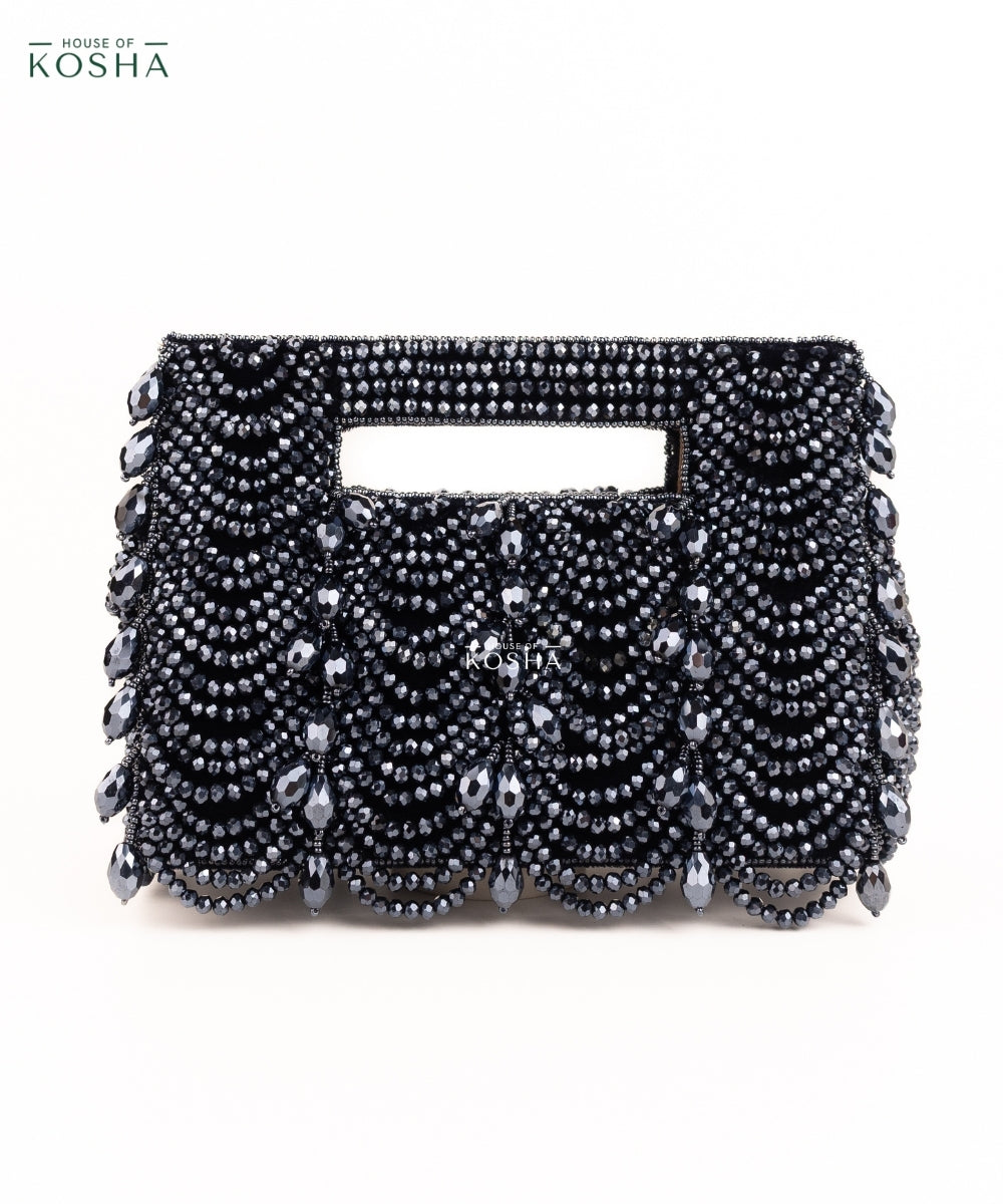 Amyra Navy Blue Suede Handcrafted Clutch