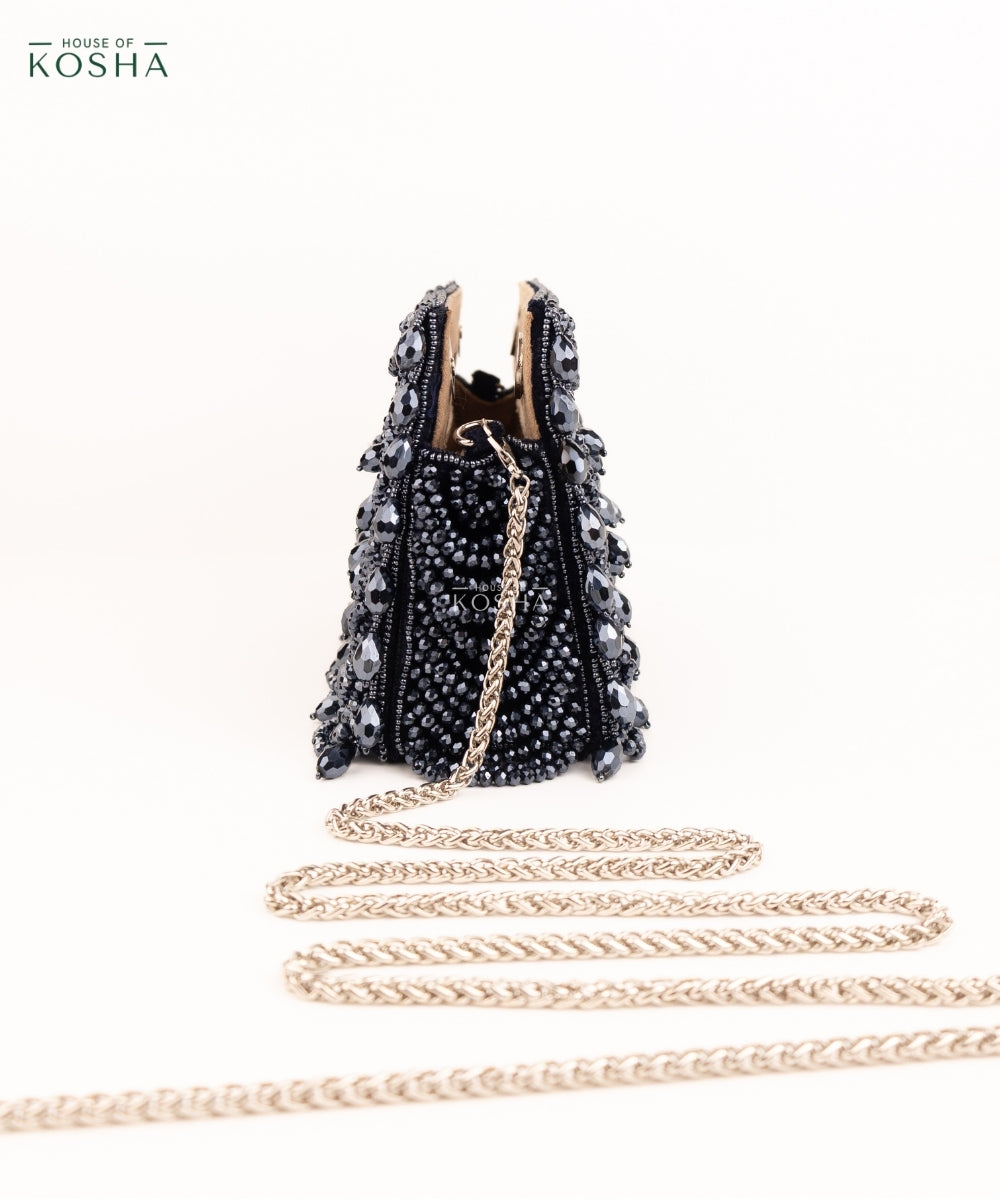 Amyra Navy Blue Suede Handcrafted Clutch