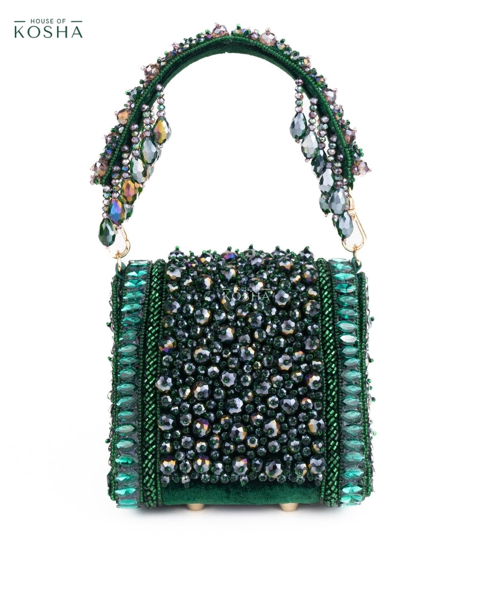 Josy Green Suede Embellished Mini Bag