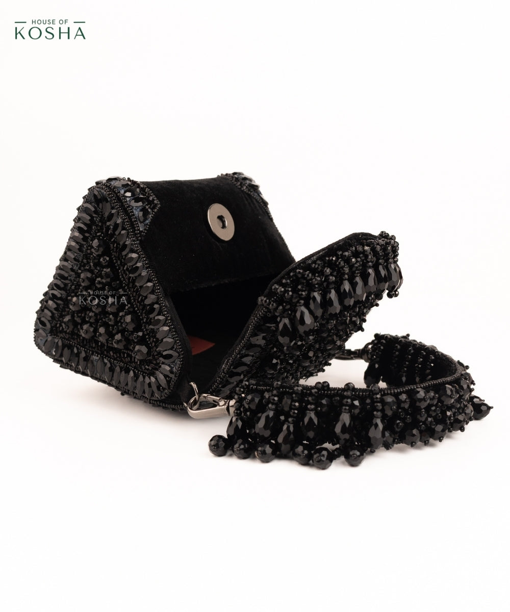 Josy Black Suede Embellished Mini Bag