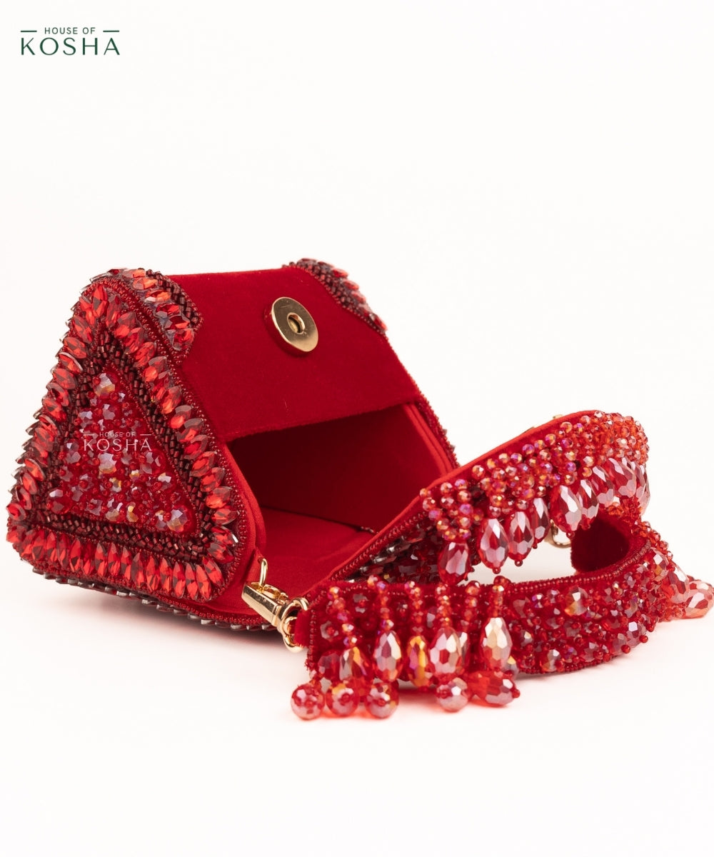 Josy Red Suede Embellished Mini Bag
