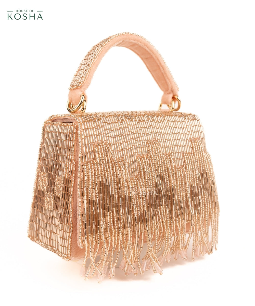 Bushra Rose Gold Suede Handcrafted Box Bag
