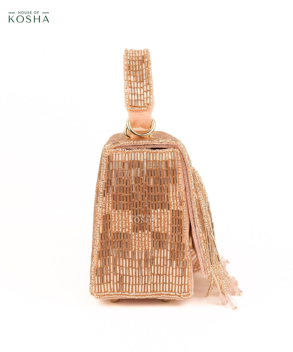 Bushra Rose Gold Suede Handcrafted Box Bag