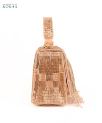 Bushra Rose Gold Suede Handcrafted Box Bag