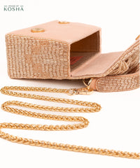 Bushra Rose Gold Suede Handcrafted Box Bag