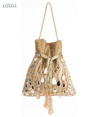 Noorah Gold Georgette Mirror Handcrafted Potli