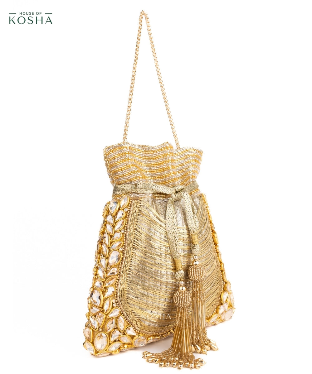 Rooh Gold Georgette Handcrafted Potli