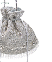 Sunheri Silver Georgette Embellished Potli