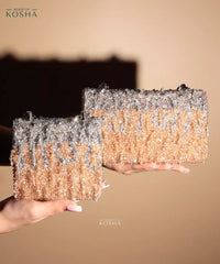 Elsie Gold & Silver Suede Clutch