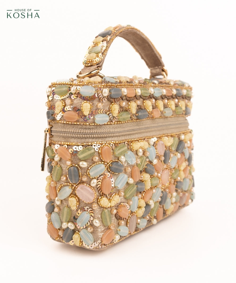 Abia Pastel Georgette Embellished Vanity Bag