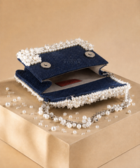 Elana Denim Pearl Embellished Clutch